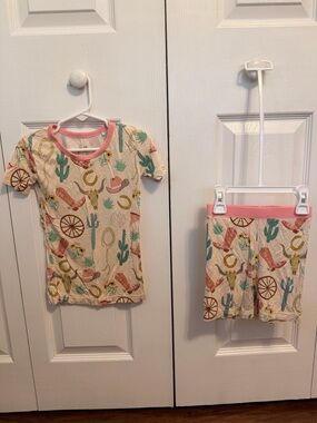 Little Sleepies 3T bamboo Western Print Pink-Trim Pajama Set